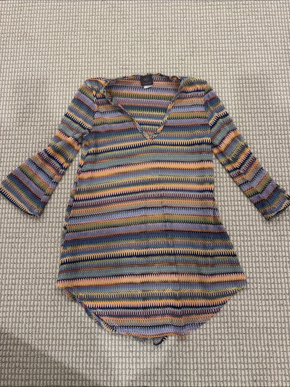 ELF Striped V-Neck Knit Tunic in Blue, Pink, Yellow & Green